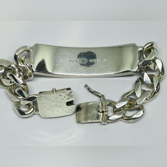 Georg Jensen Smithy Hammered Sterling Silver Link ID Tag Bracelet 590 C - Picture 4 of 12